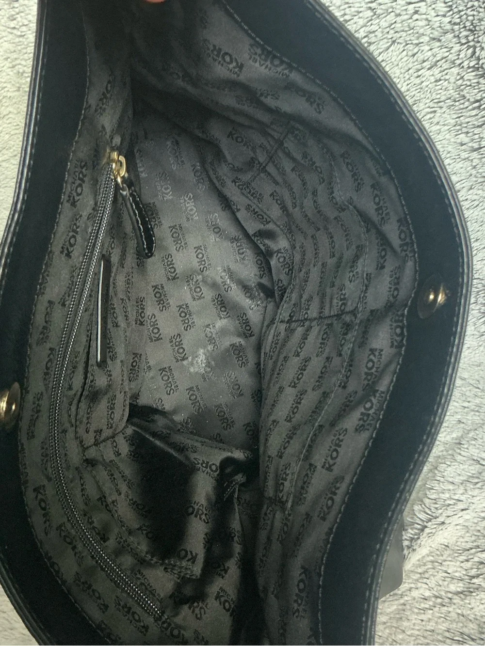 Michael Kors Brown Logo Canvas Shoulder Bag with Black Leather Trim~